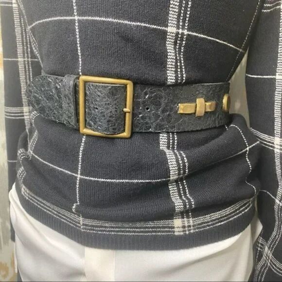 Ralph Lauren Collection Spring \'17 Italian Black Studded Distressed Leather Belt main image 5